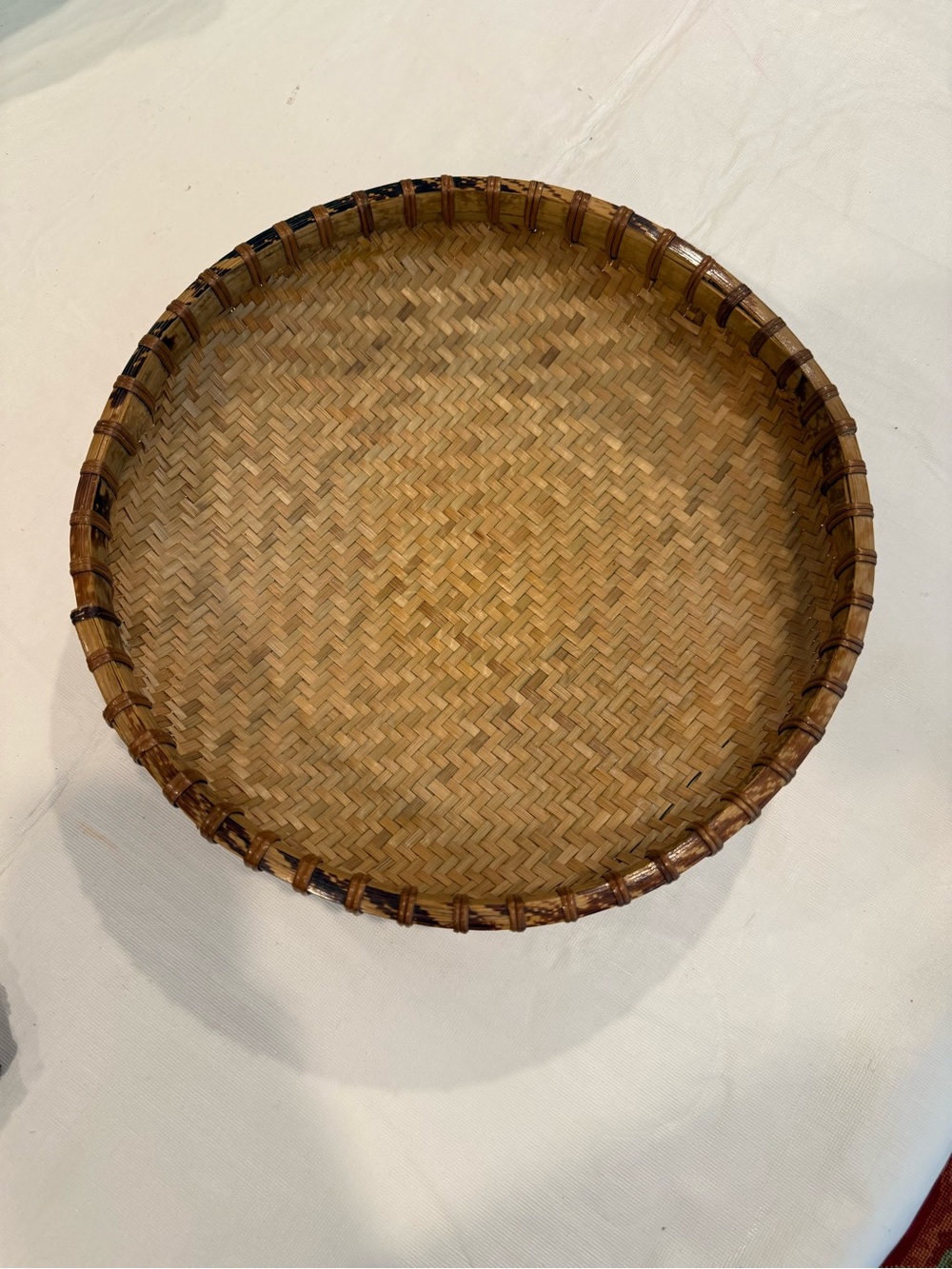 Handwoven Natural Bamboo Serving Tray - Brown - vintage rattan bowl